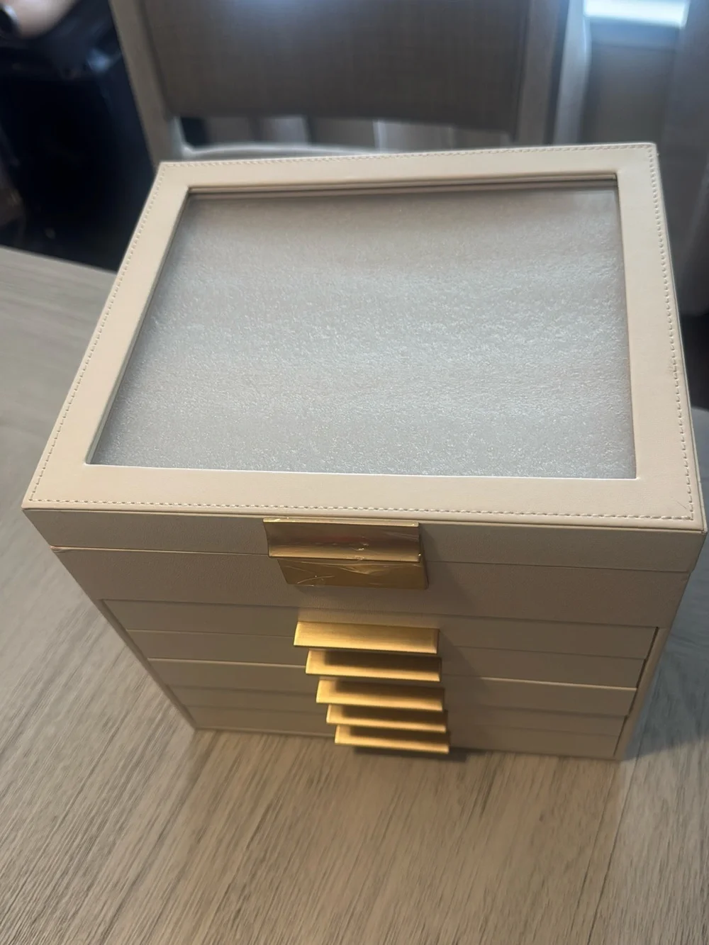 Cream Jewelry Organizer Box with Gold Accents - Luxury Multi-Drawer Storage